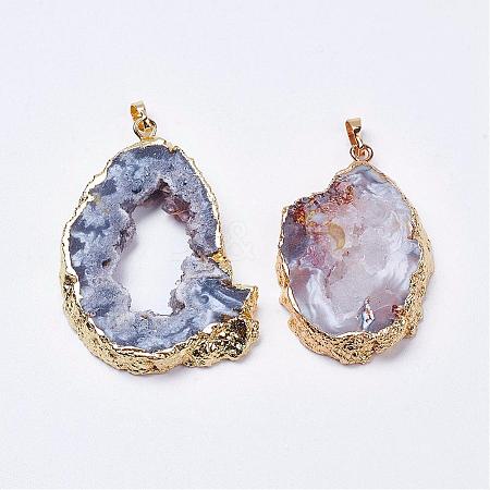 Natural Geode Agate Big Pendants G-G681-14-1