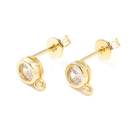 Rack Plating Brass Micro Pave Cubic Zirconia Stud Earring Findings KK-D073-29G-1