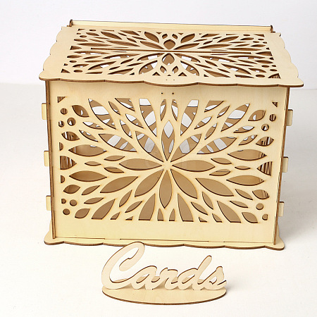 Rectangle Hollow Wood Wedding Card Box with Iron Lock HULI-PW0002-148D-1