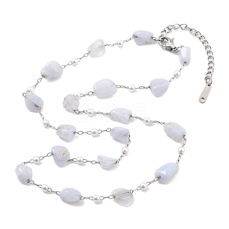 Natural White Jade Nuggets Link Chain Necklaces NJEW-H041-06P-01-1