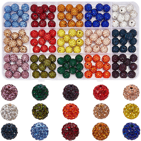 150Pcs 15 Colors Pave Disco Ball Beads RB-PA0001-09A-1