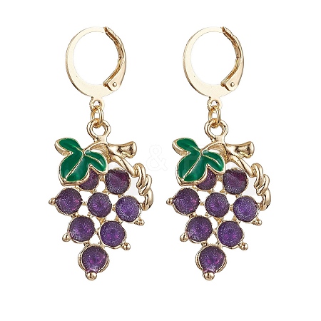 Grape Alloy Enamel Leverback Earrings EJEW-JE06187-1