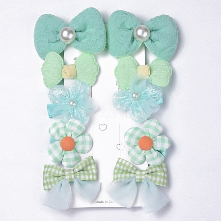 5 Pair 5 Style Bowknot & Flower Polyester Alligator Hair Clips PHAR-C012-01B-1