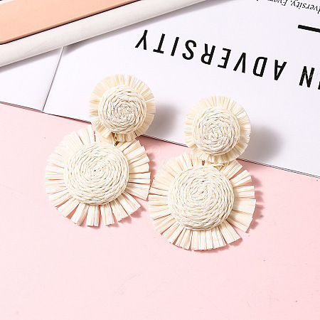 Bohemian Style Raffia Dangle Stud Earrings FS-WGA49F5-07-1