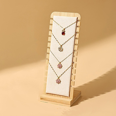 12-Slot Bamboo L-Shaped Necklace Organizer Display Stands with Velvet Mat NDIS-F005-01D-1