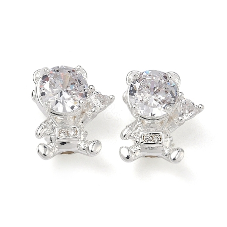 Brass Micro Pave Clear Cubic Zirconia Beads KK-B172-15S-1