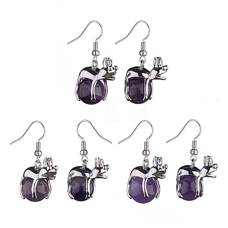 Natural Amethyst Frog Dangle Earrings EJEW-A092-13P-11-1