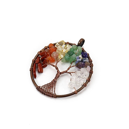 Tree of Life Natural & Synthetic Mixed Gemstone with Metal Wire Wrapped Pendants PW-WG996FB-06-1