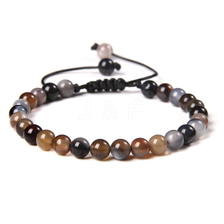 Natural Grey Agate Round Bead Adjustable Braided Bracelets UO3136-2-1