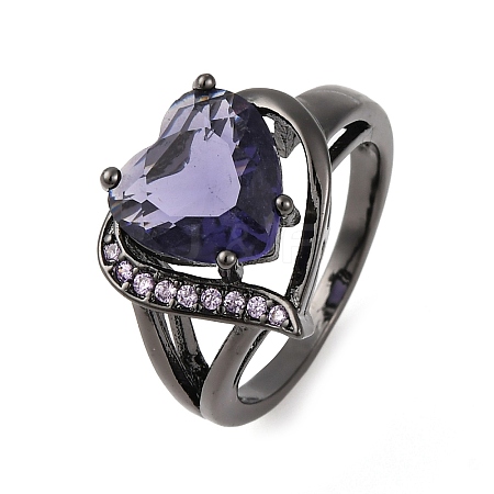 Heart Brass Micro Pave Cubic Zirconia Finger Rings FS-WG4D14B-07-1