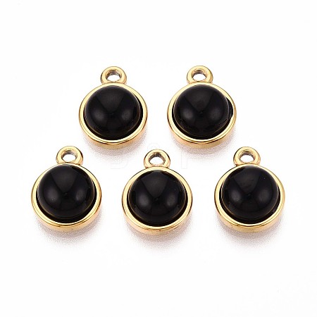 Natural Black Onyx Half Round Charms STAS-N109-213F-G-1