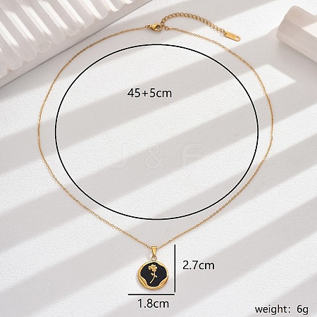 Vintage Luxury Stainless Steel Enamel Rose Pendant Necklaces for Women Daily Wear YQ3958-1-1