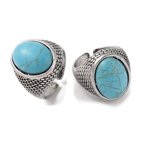 Oval Synthetic Turquoise Cuff Rings RJEW-B107-15AS-01-1