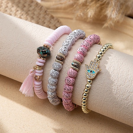 Bohemian Glass Beaded Stretch Bracelet Sets QN1212-8-1