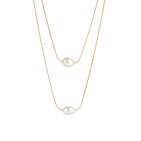 Double Layer Freshwater Pearl Fine Chain Necklace - 14K Gold Plated Multi-Layer Women's Necklace ST1594638-1