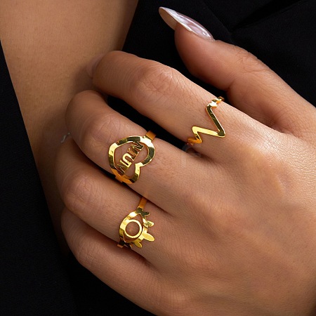 304 Stainless Steel Open Cuff Rings Set for Women SA-CBABC0E-07G-1