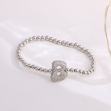 Brass Micro Pave Clear Cubic Zirconia Beaded Stretch Bracelets for Women FS-WG5260F-02-1
