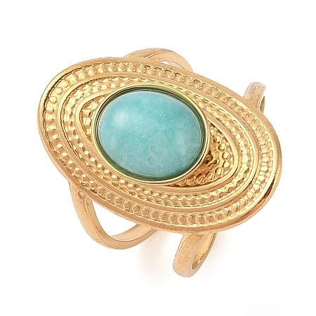 Oval Natural Amazonite Finger Rings RJEW-Z057-14G-04-1