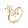 Cubic Zirconia Flower Open Cuff Ring RJEW-L106-009G-03-1