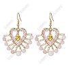 Heart Glass Seed Beads Dangle Earrings EJEW-FS00072-1