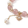 Natura Strawberry Quartz & Pearl Beaded Stretch Bracelet BJEW-JB09004-4