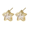 Brass Micro Pave Clear Cubic Zirconia Stud Earrings EJEW-C174-02C-G-4