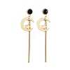 Enamel Crescent Moon with Long Tassel Dangle Stud Earrings with 316 Stainless Steel Pins EJEW-F285-01G-1