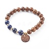 Wood Bead & Stone Bracelet BJEW-JB06104-2