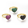 Brass Micro Pave Cubic Zirconia Heart Cuff Rings RJEW-N031-15-1