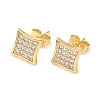 Square Brass Micro Pave Clear Cubic Zirconia Stud Earrings EJEW-Z144-09G-4