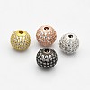 CZ Brass Micro Pave Grade AAA Clear Color Cubic Zirconia Round Beads KK-O065-10mm-05-NR-1