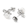 Cubic Zirconia Bowknot with Natural Pearl Stud Earrings EJEW-F318-09P-2