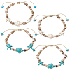 4Pcs 2 Colors Ocean Theme Starfish Turtle Synthetic Turquoise & Coconut Braided Bead Bracelet Sets BJEW-PA0001-03-1