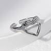 Titanium Steel Heart Hands Open Cuff Ring for Women HEAR-PW0001-090P-7-1