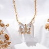 304 Stainless Steel Cubic Zirconia Butterfly Pendant Necklaces NJEW-Z057-05B-G-2