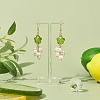 Lampwork Flower with Natural Pearl Dangle Earrings EJEW-TA00145-4