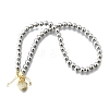 Brass Micro Pave Clear Cubic Zirconia Heart Pendant Round Beaded Necklaces for Women NJEW-D314-07PG-4