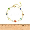 Brass Glass Colorful Heart Link Chain Bracelets with Natural Pearl Beads for Women BJEW-JB14163-4
