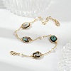 Rectangle Brass Abalone Shell Link Bracelets KK-D301-02G-5