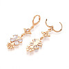 Flower Brass Micro Pave Cubic Zirconia Dangle Leverback Earrings EJEW-N058-13G-3