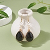 Natural Obsidian Teardrop Dangle Earrings with Natural Pearl EJEW-JE04850-02-2