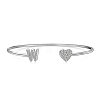 Anti-Tarnish Heart & Letter Rhodium Plated 925 Sterling Silver Micro Pave Cubic Zirconia Cuff Bangles for Women BJEW-C062-01W-P-1