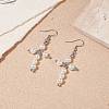 Shell Pearl & Brass Beaded Cross Dangle Earrings EJEW-TA00072-3