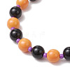 Halloween Theme Baking Paint Glass & Natural Black Onyx(Dyed & Heated) & Synthetic Turquoise Pumpkin Round Beaded Stretch Bracelets BJEW-MZ00188-01-4