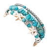 3Pcs 3 Style Synthetic Turquoise Chips & Starfish Beaded Stretch Bracelets Set BJEW-TA00391-3