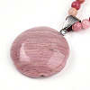 Natural Rhodonite 4.5mm Round Beaded Flower Pendant Necklaces NJEW-T016-04L-5