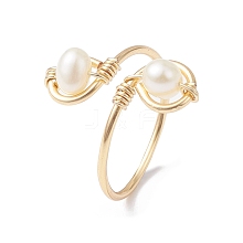 Copper Wire Wrapped Natural Cultured Freshwater Pearl Toe Open Ring RJEW-JR00620