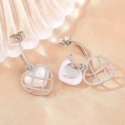 Valentine's Day Heart Brass Micro Pave Clear Cubic Zirconia Dangle Stud Earrings EJEW-Z164-04P-1