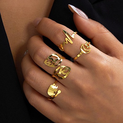 304 Stainless Steel Open Cuff Rings Set for Women SA-CBABC0E-08G-1