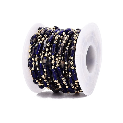 Handmade Brass & Glass Beaded Link Chains CHC-Q021-04B-G-1